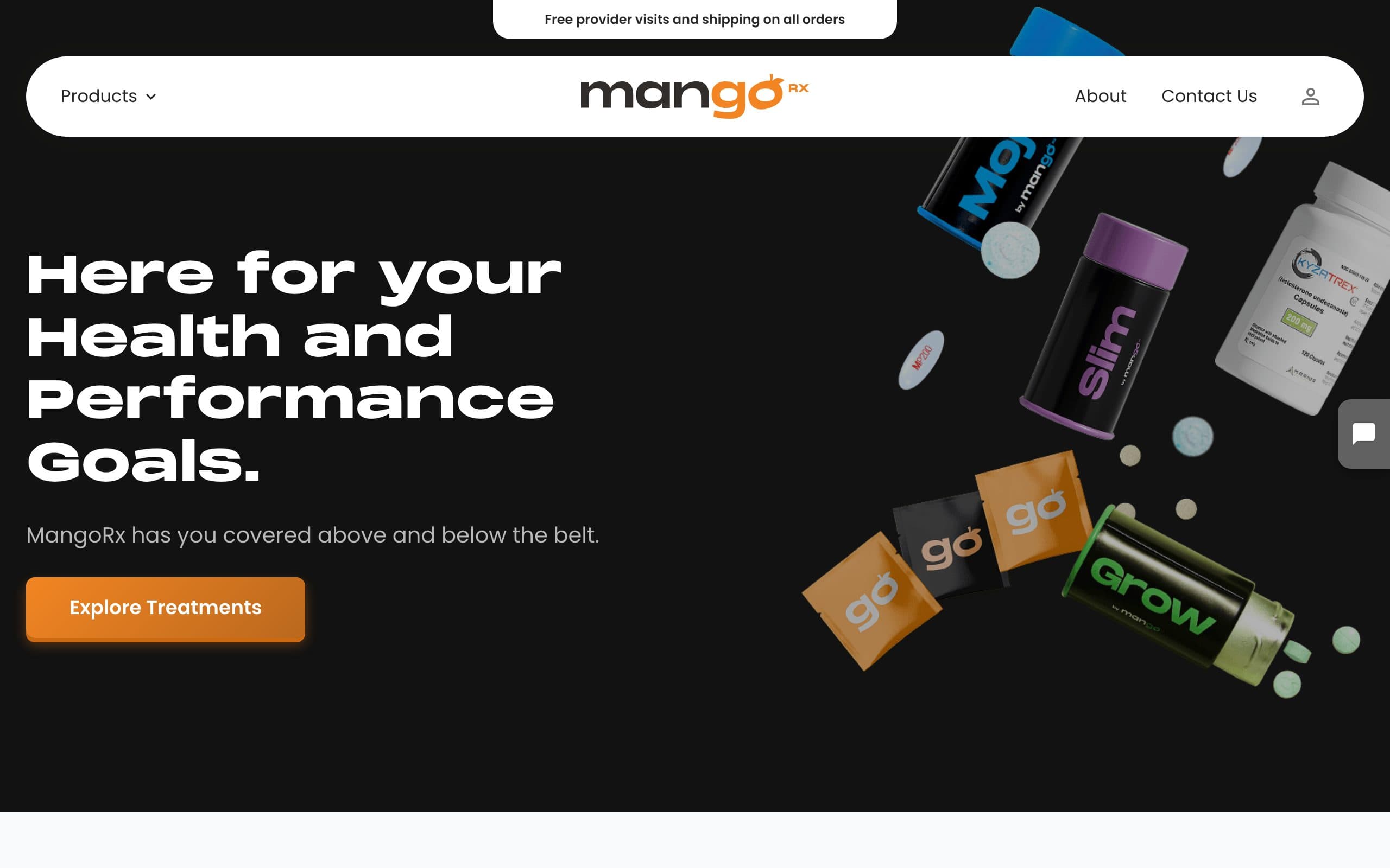 Screenshot of the MangoRx homepage, captured August 27, 2026