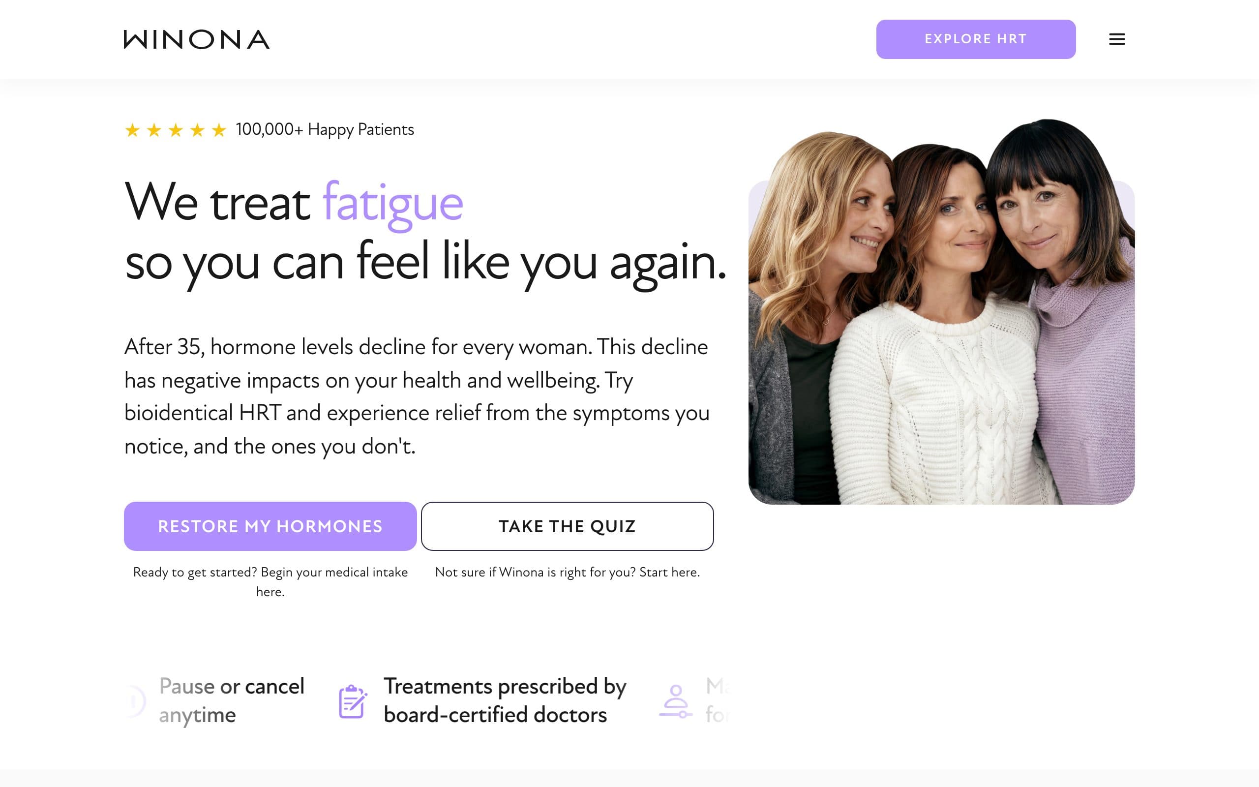 Screenshot of the Winona homepage, captured August 27, 2026